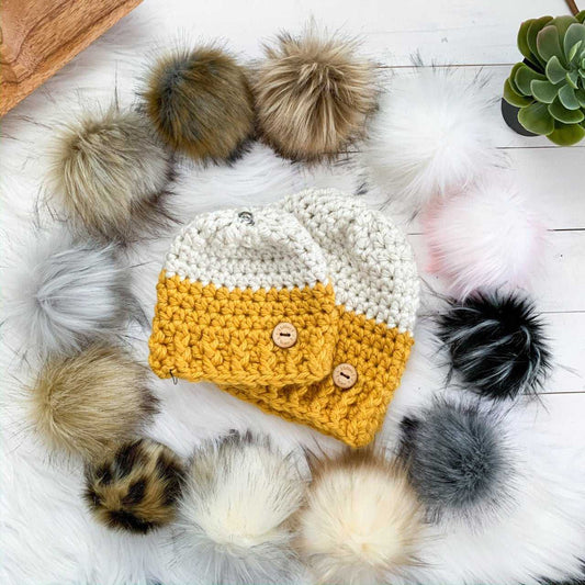 Colour Block | Baby Mustard Chunky Crochet Hat | Removable Pompom Hats 35 $ Buttons & Beans Co.