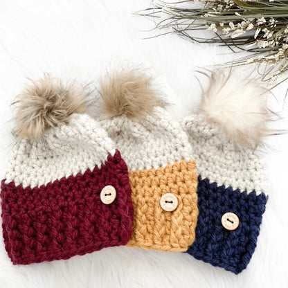 Colour Block | Red and Cream Chunky Crochet Hat | Removable Pompom Hats 35 $ Buttons & Beans Co.