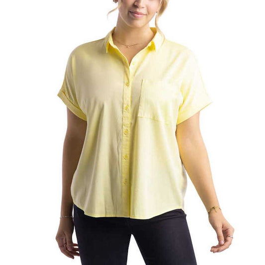 Como Vintage Cap Roll Sleeve Blouse Shirt | Yellow Button up Top, Large Women > Tops > Button Down Shirts 15 $ Buttons & Beans Co.