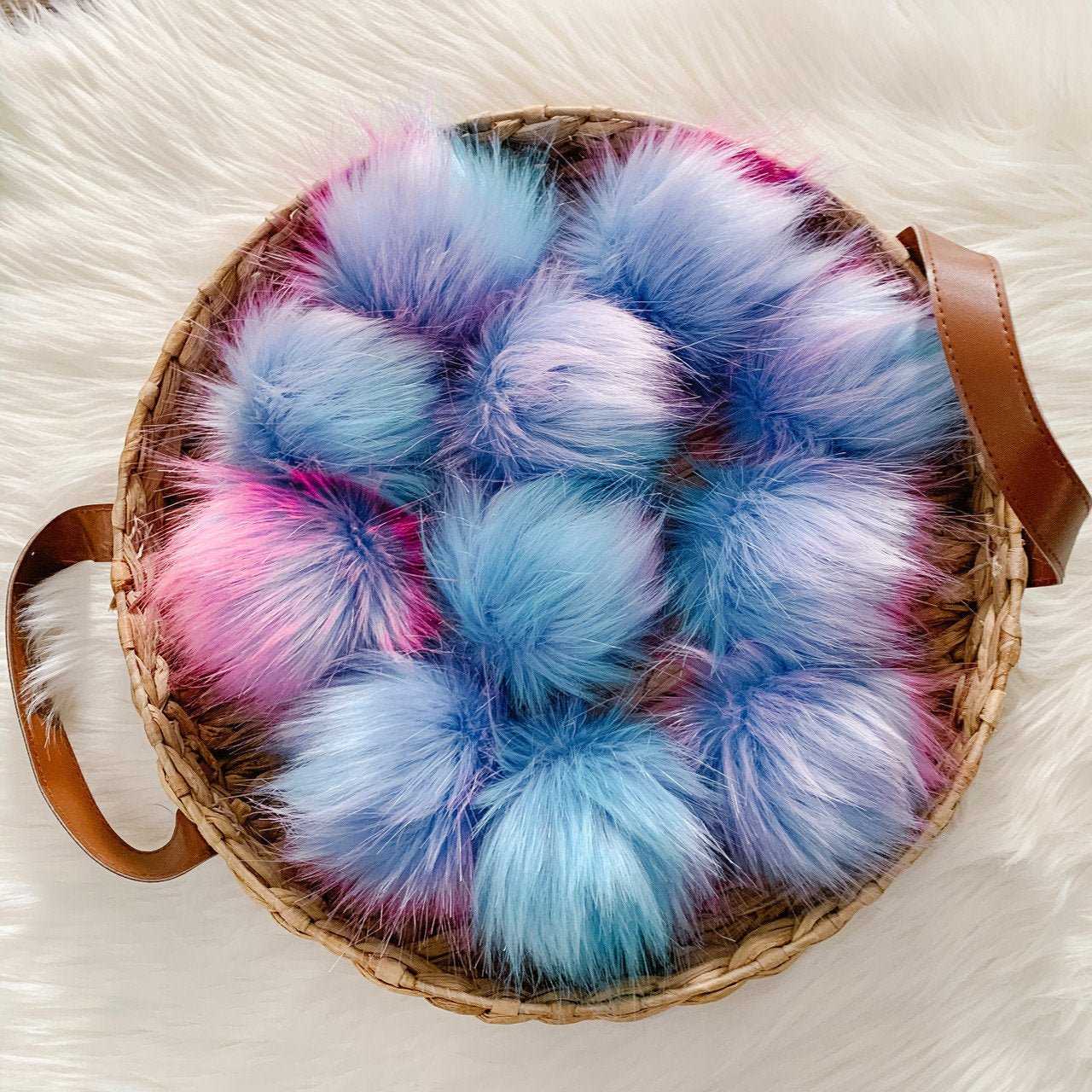 Cotton Candy Luxury Faux Fur Pompom | Pink, Purple, Blue, Teal | Ties, Buttons or Snap Pompom Pom Poms 6 $ Buttons & Beans Co.
