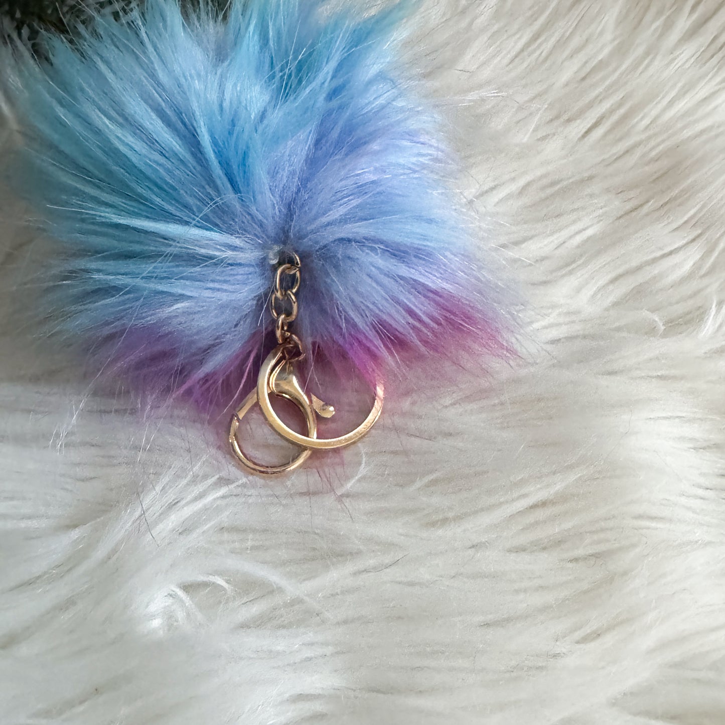 Faux Fur Pompom Keychain | Cotton Candy Blue and Pink