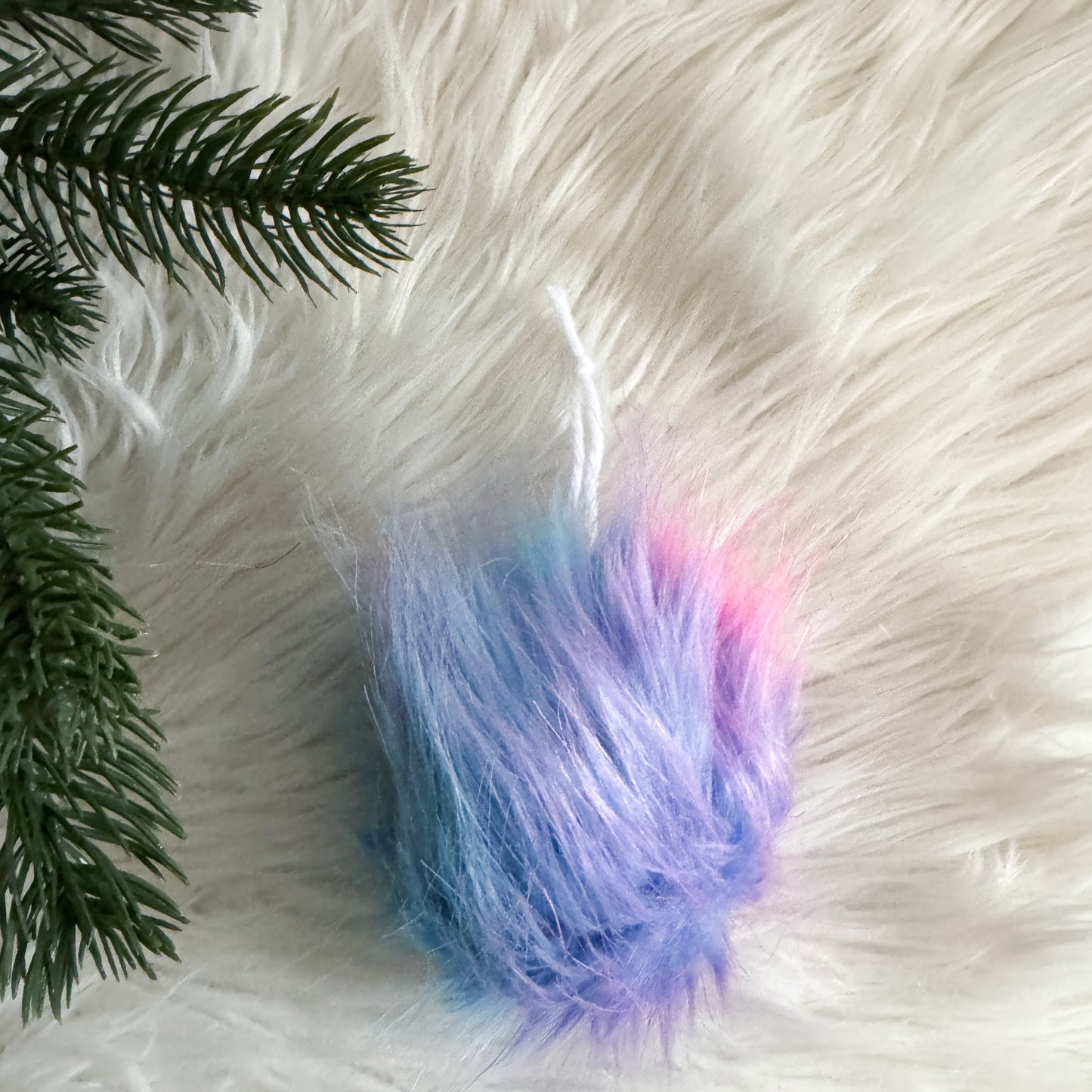 Faux Fur Pom Pom Christmas Ornament | Cotton Candy Blue and Pink