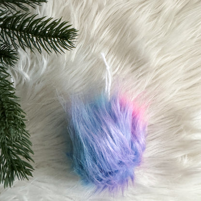 Faux Fur Pom Pom Christmas Ornament | Cotton Candy Blue and Pink