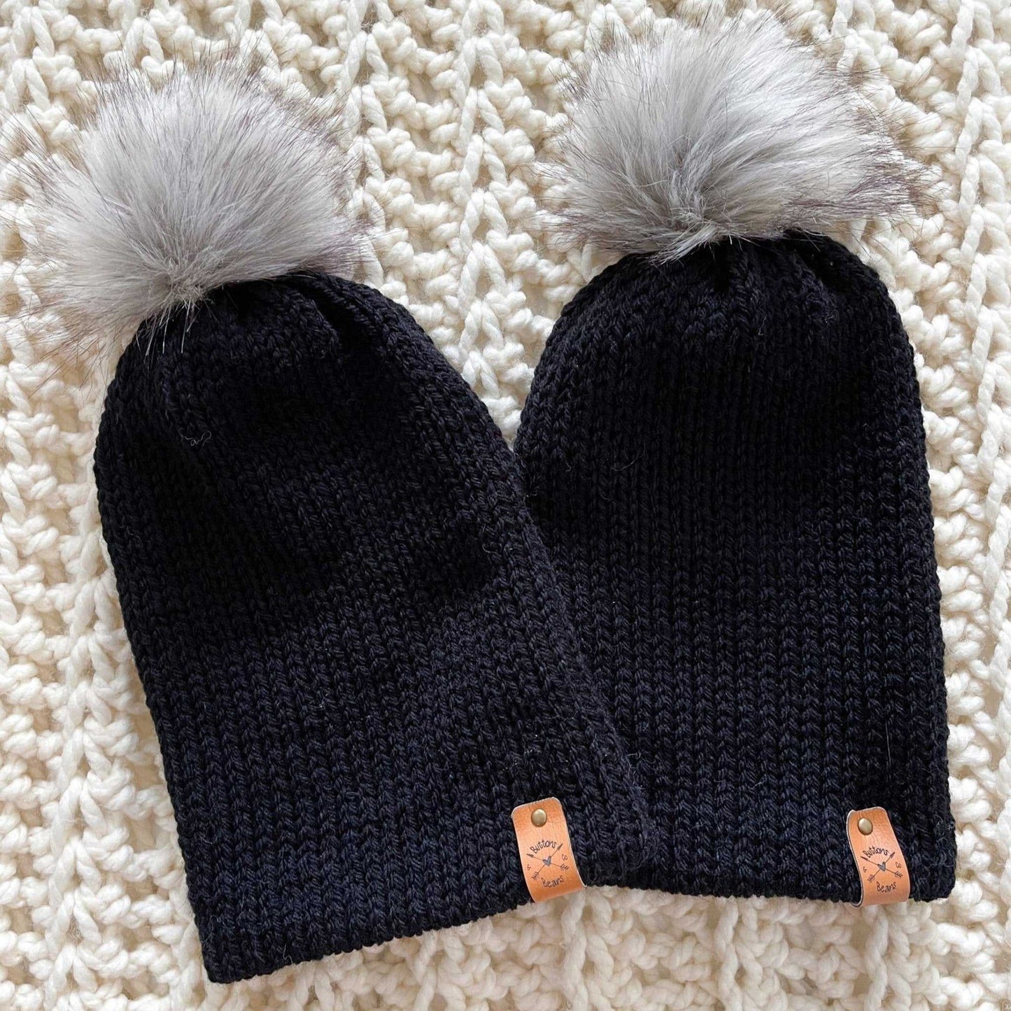 Cozy AF | Black Double Knit Brim Minimalist Slouchy Hat | Removable Pompom Hats 35 $ Buttons & Beans Co.