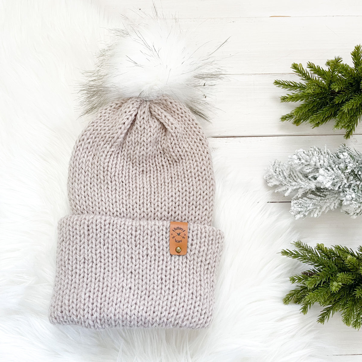 Cozy AF Hat Pick your Colour | Baby to Adult Knit Brim Slouchy Hat | Removable Faux Fur Pom pom