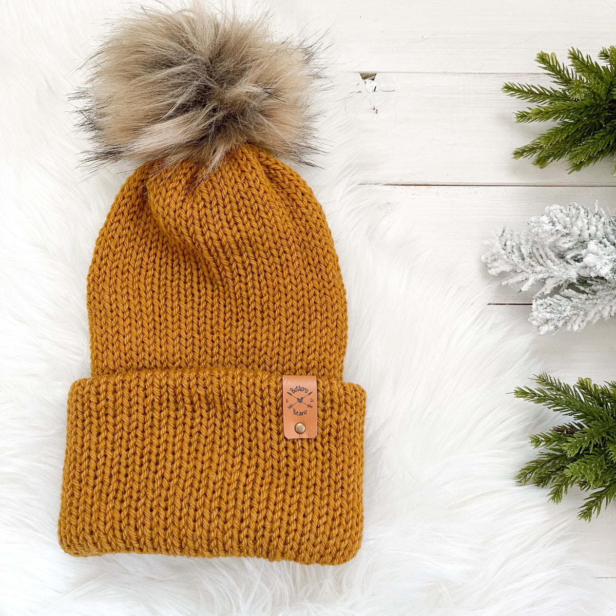 Cozy AF Hat Pick your Colour | Baby to Adult Knit Brim Slouchy Hat | Removable Faux Fur Pom pom