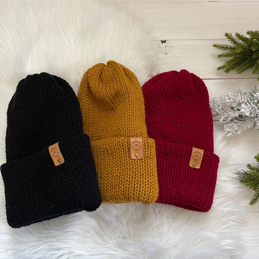 Cozy AF Hat Pick your Colour | Baby to Adult Knit Brim Slouchy Hat | Removable Faux Fur Pom pom