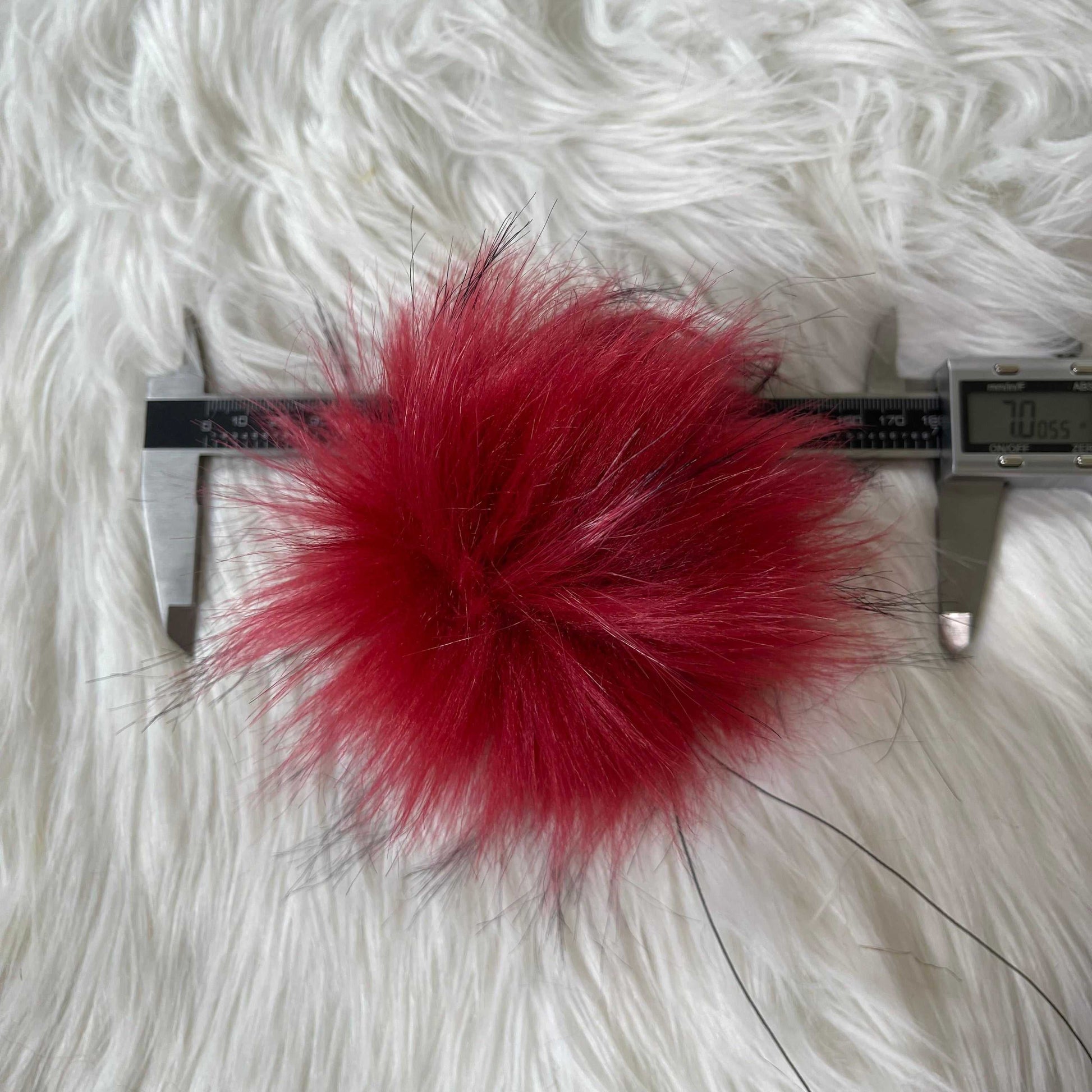 Crimson Wolf Luxury Faux Fur Pompom | Red and Black Pom pom with Ties, Buttons or Snaps Pom Poms 7 $ Buttons & Beans Co.