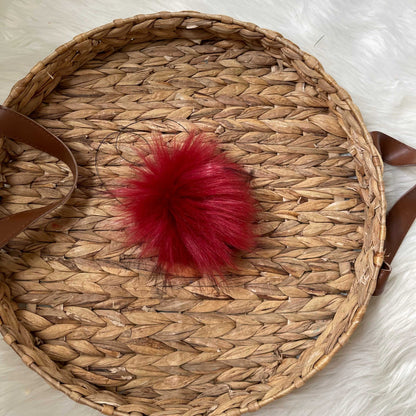 Crimson Wolf Luxury Faux Fur Pompom | Red and Black Pom pom with Ties, Buttons or Snaps Pom Poms 7 $ Buttons & Beans Co.