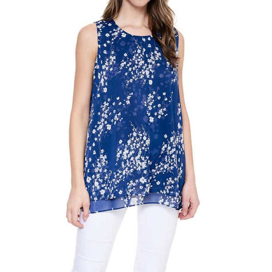 Cristina B Women’s Sleeveless Tunic | Blue Floral Tank Top Shirt, Ladies Women > Tops > Blouses 15 $ Buttons & Beans Co.
