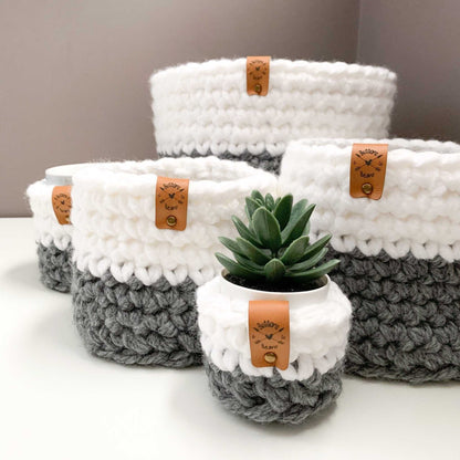 Crochet Basket | Colour Block Grey and White | Storage Decor Home decor 11 $ Buttons & Beans Co.