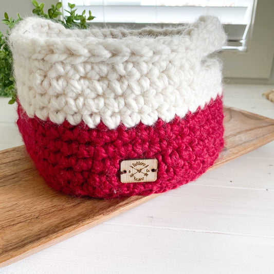 Crochet Basket | Colour Block Red and Ivory | Storage Decor Home decor 66 $ Buttons & Beans Co.