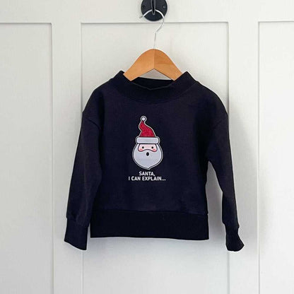 Cute Kawaii Unisex Black Sweater, Santa Sweatshirt, Christmas Top Kids > Shirts & Tops > Sweatshirts & Hoodies 18 $ Buttons & Beans Co.