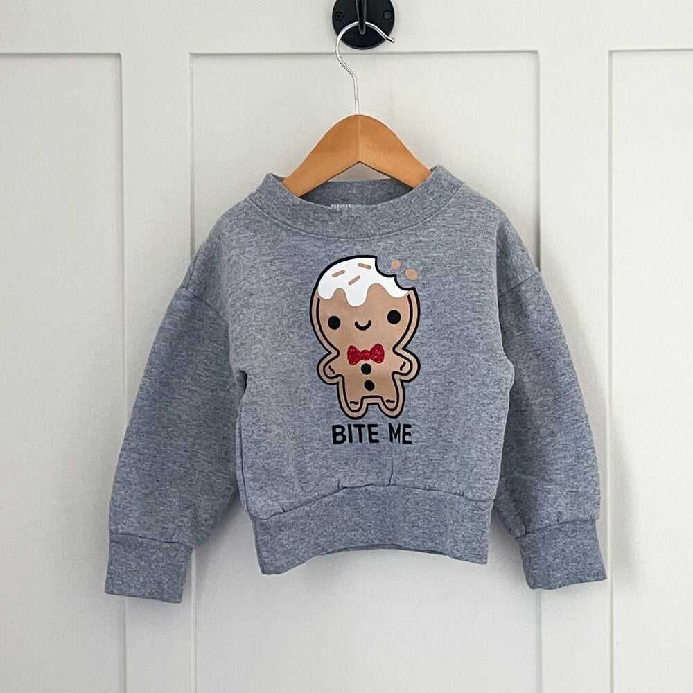 Cute Kawaii Unisex Grey Sweater, Gingerbread Sweatshirt, Christmas Top Kids > Shirts & Tops > Sweatshirts & Hoodies 18 $ Buttons & Beans Co.