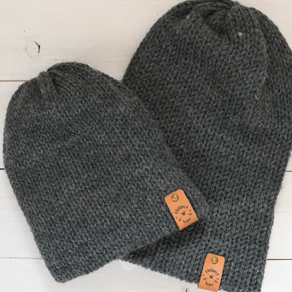 Reversa | Baby Charcoal Knit Slouchy Hat | Removable Faux Fur Pom pom