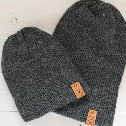 Reversa | Baby Charcoal Knit Slouchy Hat | Removable Faux Fur Pom pom