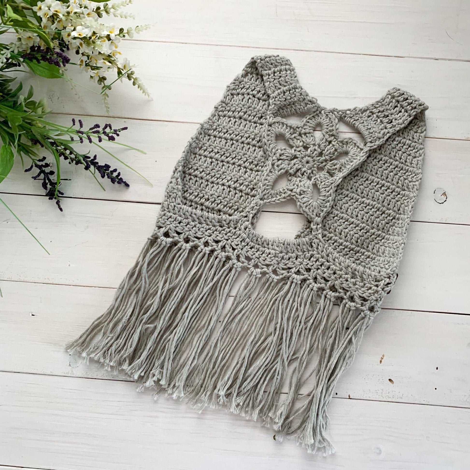 Delilah - Crochet Fringe Vest | Dove Grey | Cotton Boho Flower Apparel 56 $ Buttons & Beans Co.