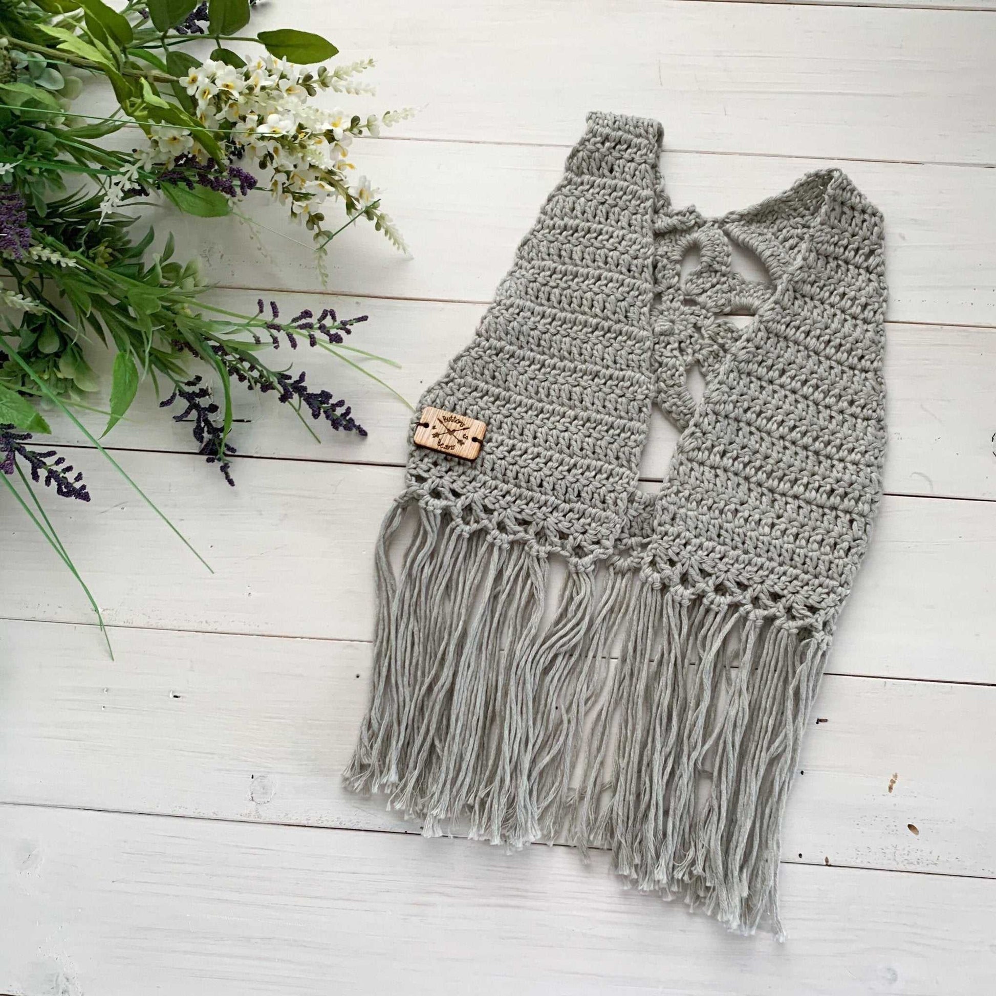 Delilah - Crochet Fringe Vest | Dove Grey | Cotton Boho Flower Apparel 56 $ Buttons & Beans Co.