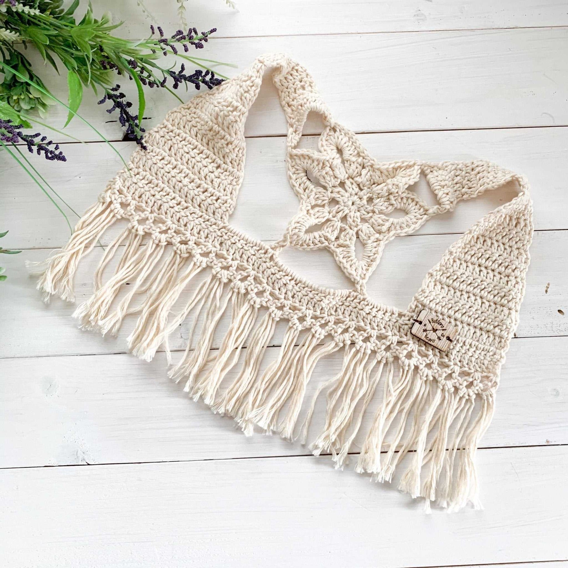 Delilah - Crochet Fringe Vest | Dove Grey | Cotton Boho Flower Apparel 56 $ Buttons & Beans Co.