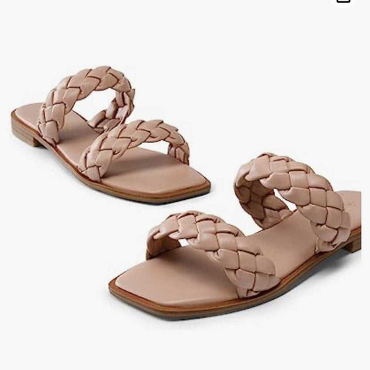 Dream Pairs Women's Square Toe Flat Slide Sandals Cute Slip on Braided Straps Nude Pink Women > Shoes > Sandals 35 $ Buttons & Beans Co.