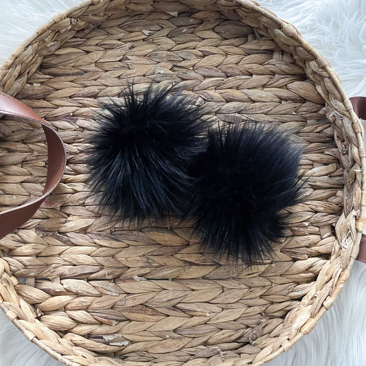Ebony Black Faux Fur Pompom | Snap, Tie or Button on Pom Pom Pom Poms 5 $ Buttons & Beans Co.