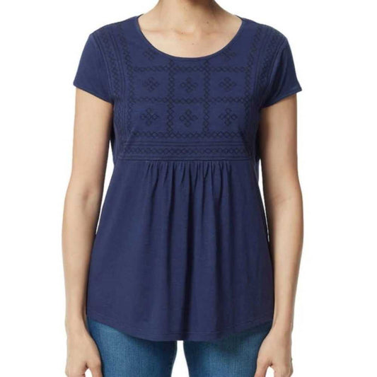 Ella Moss Geometric Embroidered Flowy Top Geometric Embroidery | Navy Blue Women > Tops > Tees - Short Sleeve 15 $ Buttons & Beans Co.