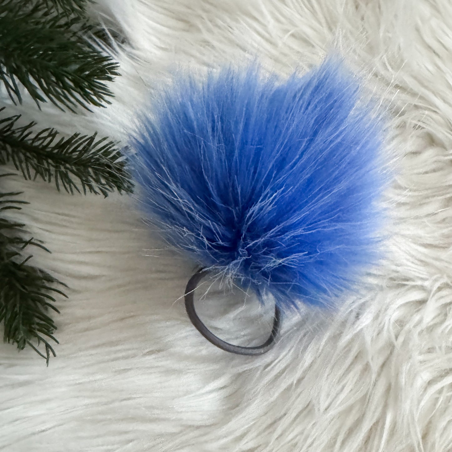 Faux Fur Pompom Hair Tie | Winterfell Icy Blue