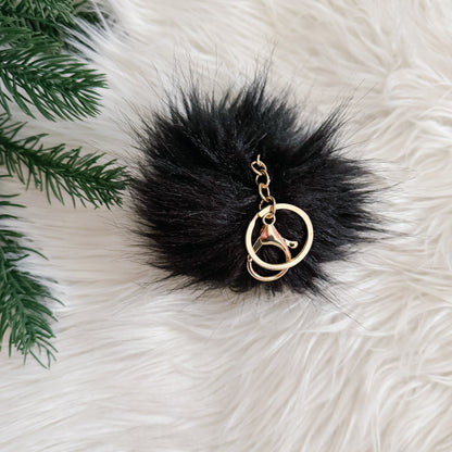 Faux Fur Pompom Keychain | Panther Black