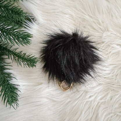Faux Fur Pompom Keychain | Panther Black