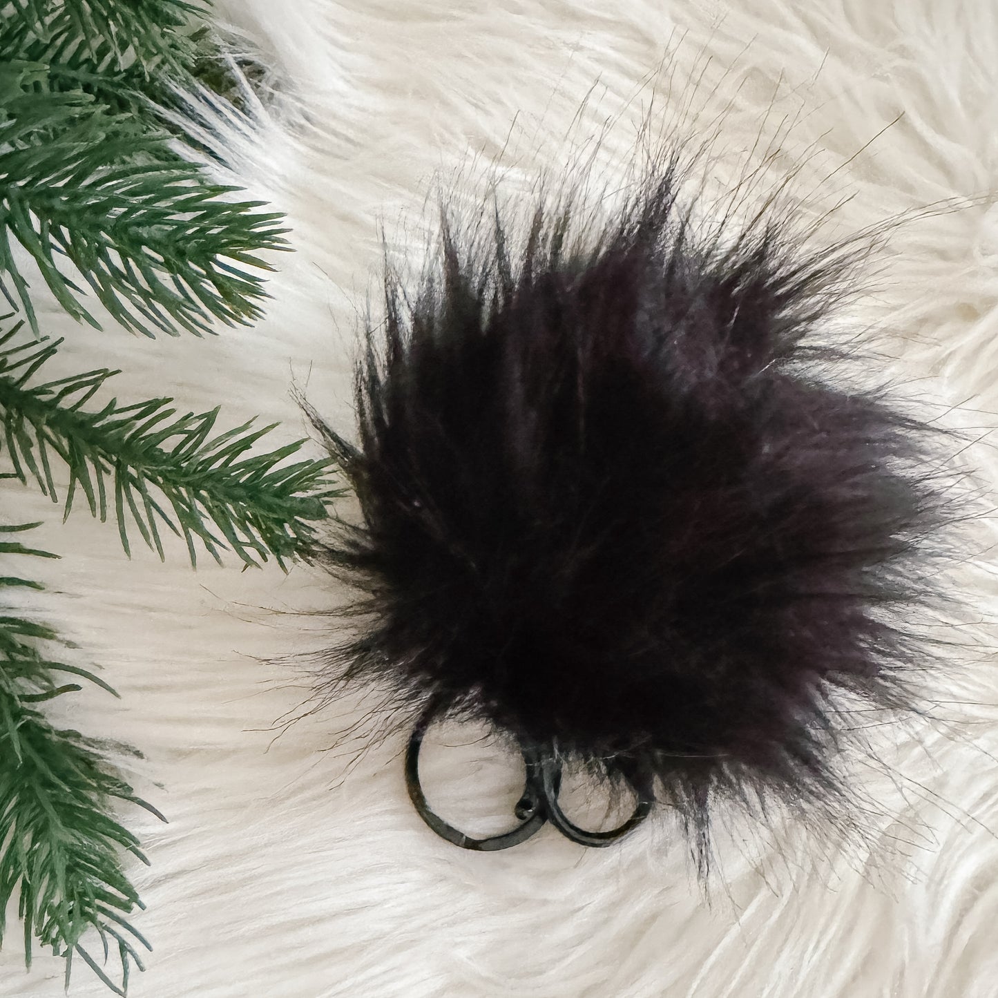 Faux Fur Pompom Keychain | Panther Black