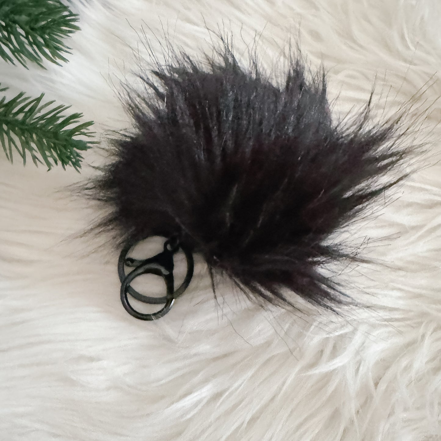 Faux Fur Pompom Keychain | Panther Black