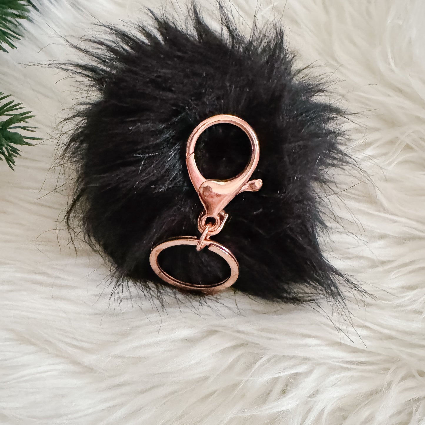 Faux Fur Pompom Keychain | Panther Black