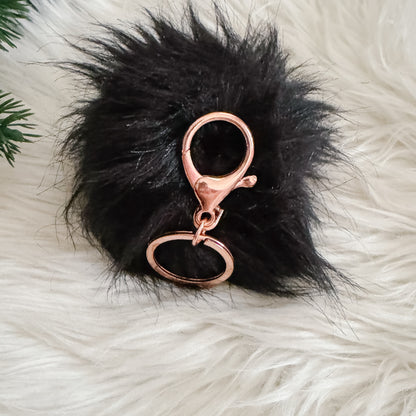 Faux Fur Pompom Keychain | Panther Black
