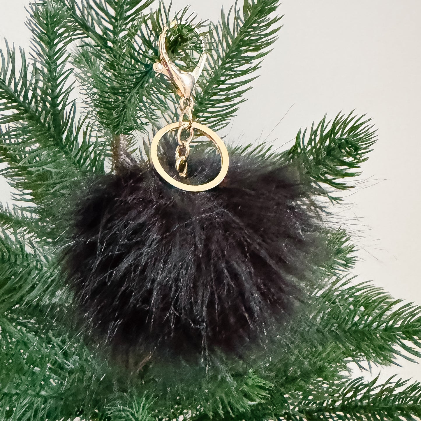 Faux Fur Pompom Keychain | Panther Black