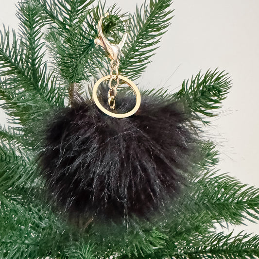 Faux Fur Pompom Keychain | Panther Black