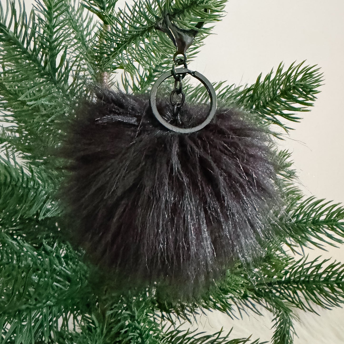 Faux Fur Pompom Keychain | Panther Black