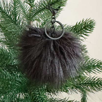 Faux Fur Pompom Keychain | Panther Black
