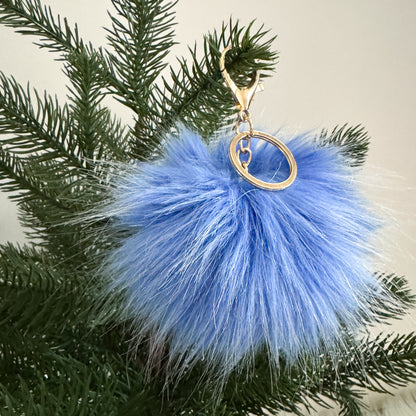 Faux Fur Pompom Keychain | Winterfell Icy Blue