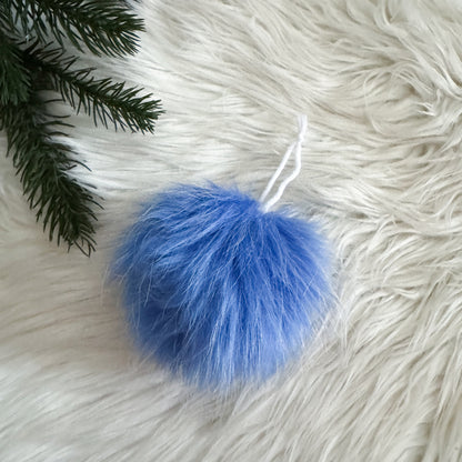 Faux Fur Pom Pom Christmas Ornament | Winterfell Blue