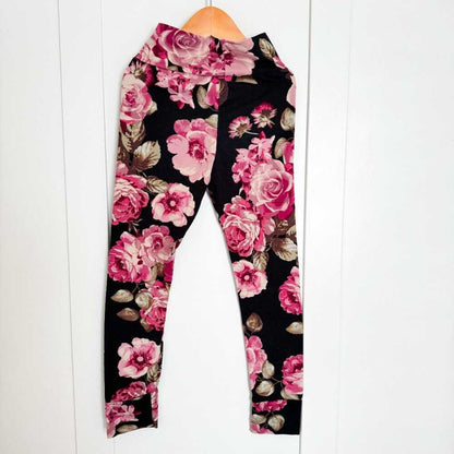 Floral Rose Leggings, Soft Handmade, Sustainable Fashion, Cute Baby, Toddler Kids > Bottoms > Leggings 15 $ Buttons & Beans Co.