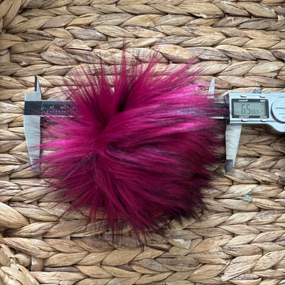 Raspberry Truffle Luxury Faux Fur Pom pom | Fuschia and Black Tie, Button or Snap Pom pom