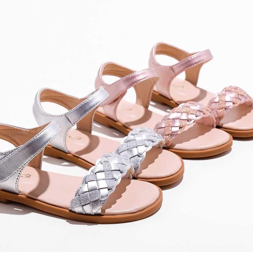 Girls Open Toe Glitter Braided Princess Flat Sandals Summer Dress Shoes Kids > Shoes > Sandals & Flip Flops 35 $ Buttons & Beans Co.