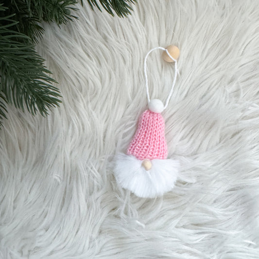 Gnome Christmas Mini Knitted Toque Ornament Baby Pink