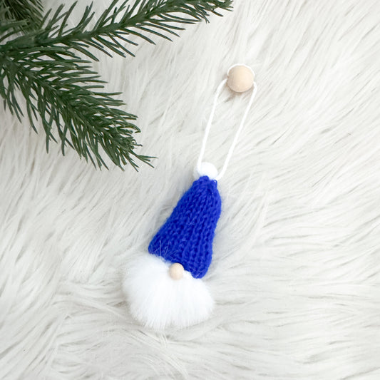 Gnome Christmas Mini Knitted Toque Ornament Royal Blue