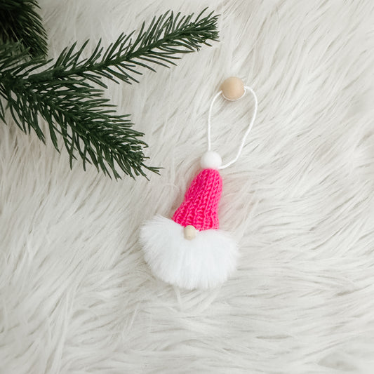 Gnome Christmas Mini Knitted Toque Ornament Bright Pink