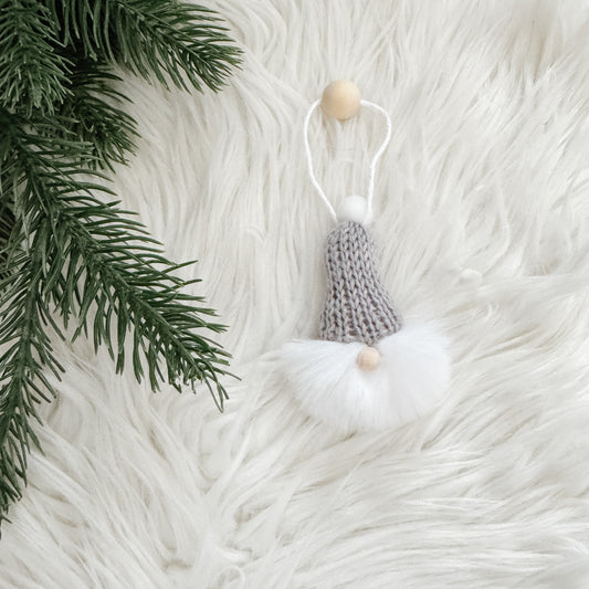 Gnome Christmas Mini Knitted Toque Ornament Grey
