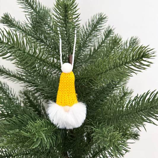 Gnome Christmas Mini Knitted Toque Ornament Yellow