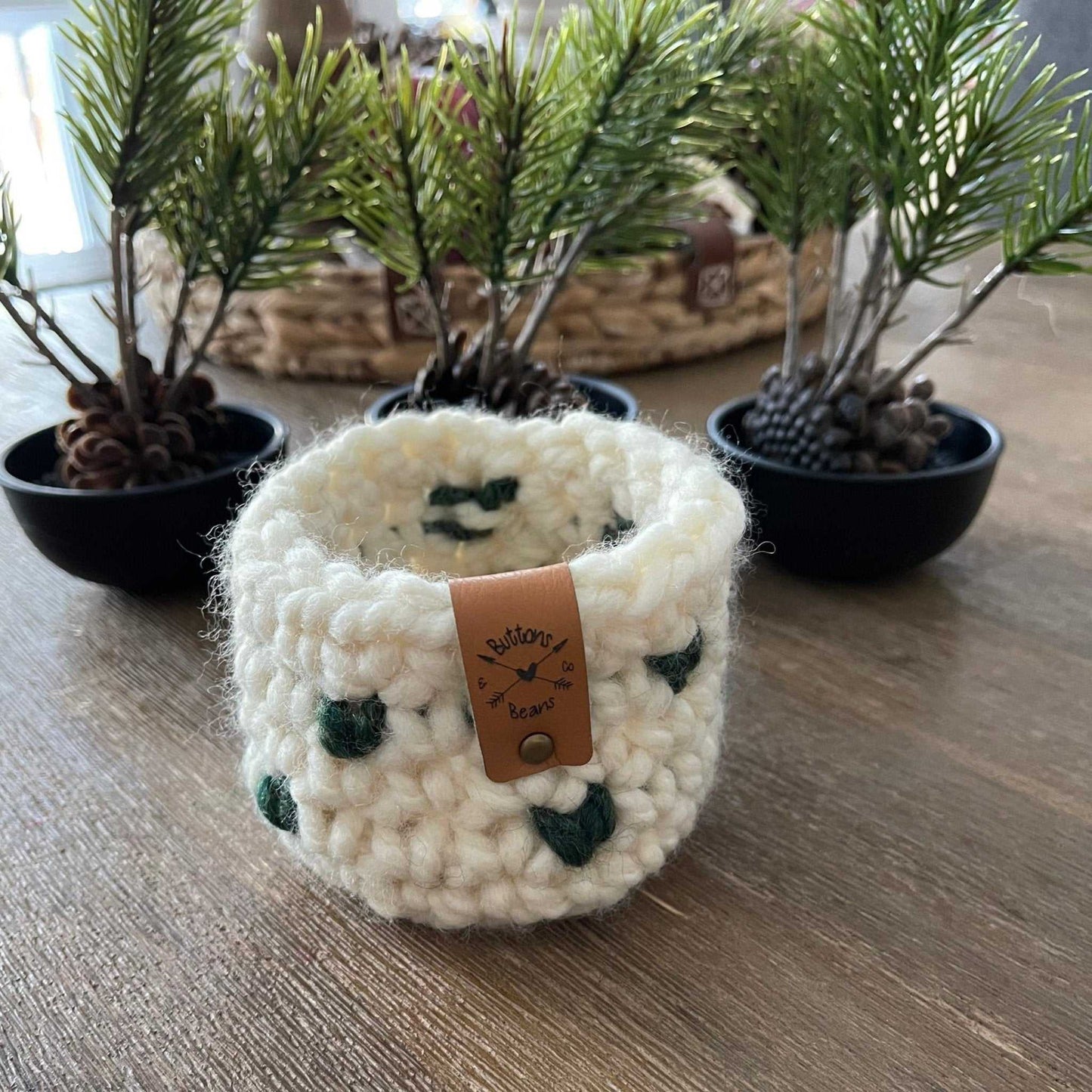 Green Hearts Crochet Basket | Christmas Tree Chunky Crochet Decor Home decor 20 $ Buttons & Beans Co.