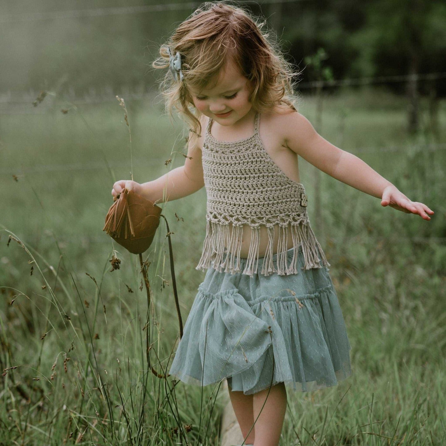 Harper | Dove Grey Crochet Crop Top | 100% PIma Cotton Tie Halter Apparel 35 $ Buttons & Beans Co.