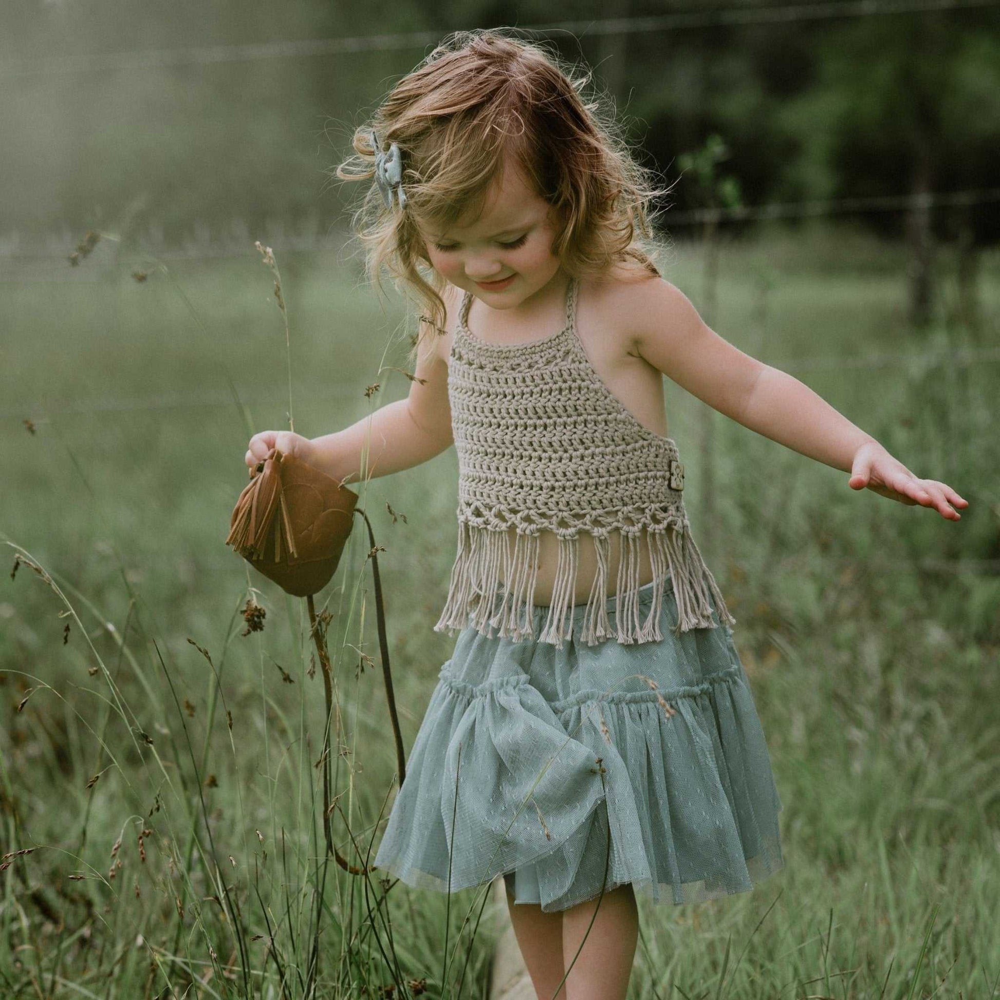 Harper | Grey Crochet Crop Top | Cotton Blend Tie Halter Apparel 35 $ Buttons & Beans Co.